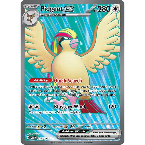 Pidgeot ex 217/197 Scarlet and Violet Obsidian Flames Full Art Holo Secret Rare Pokemon Card NEAR MINT TCG