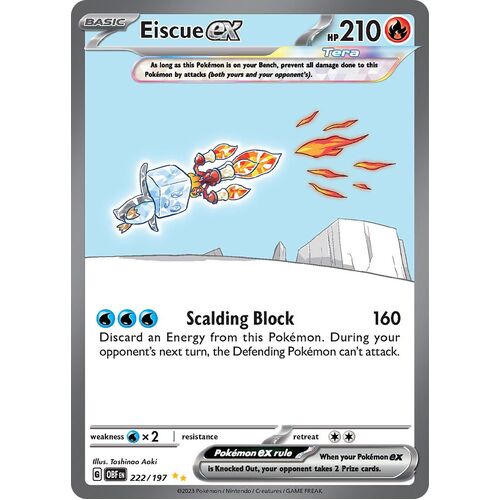 Eiscue ex 222/197 Scarlet and Violet Obsidian Flames Special Illustration Rare Holo Pokemon Card NEAR MINT TCG