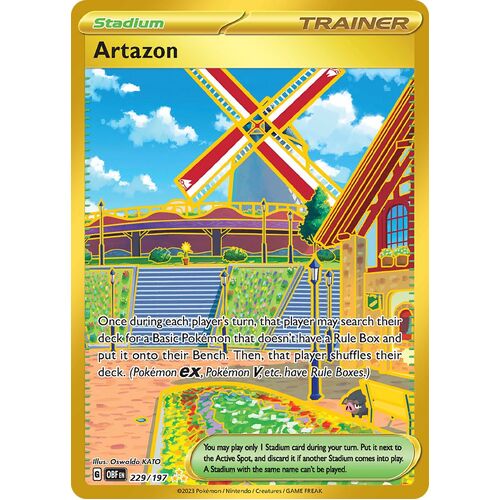 Artazon 229/197 Scarlet and Violet Obsidian Flames Gold Secret Rare Holo Pokemon Card NEAR MINT TCG