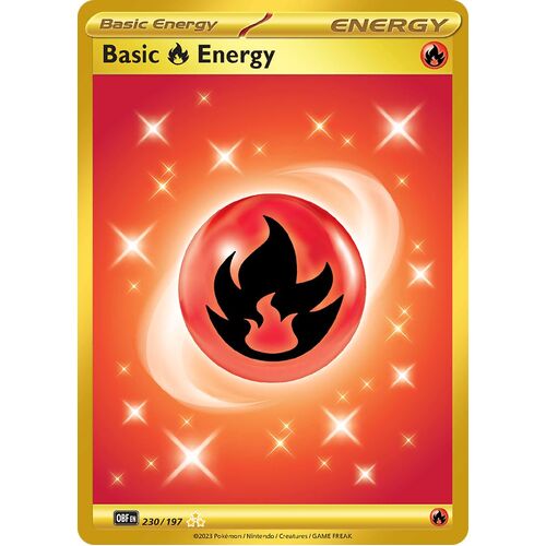 Fire Energy 230/197 Scarlet and Violet Obsidian Flames Gold Secret Rare Holo Pokemon Card NEAR MINT TCG