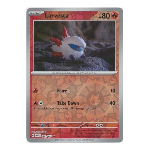 Larvesta 040/197 SV Obsidian Flames Reverse Holo Pokemon Card NEAR MINT TCG