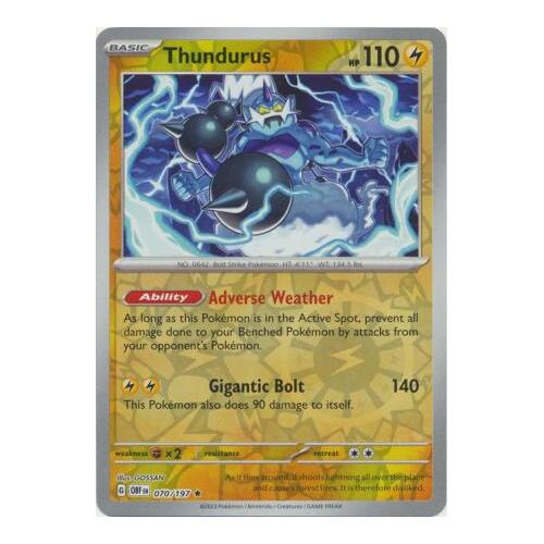 Thundurus 070/197 SV Obsidian Flames Reverse Holo Pokemon Card NEAR MINT TCG