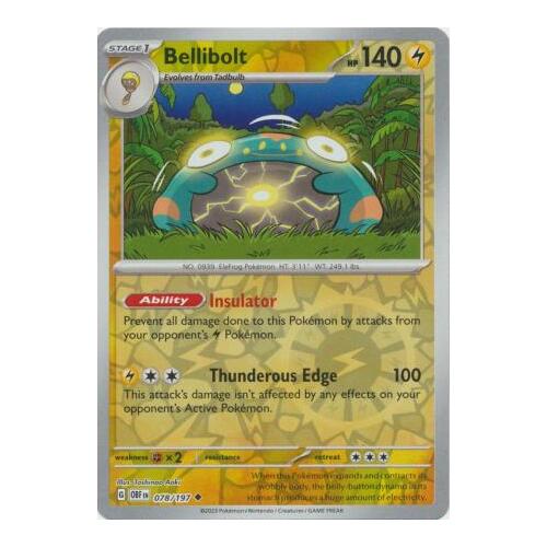 Bellibolt 078/197 SV Obsidian Flames Reverse Holo Pokemon Card NEAR MINT TCG