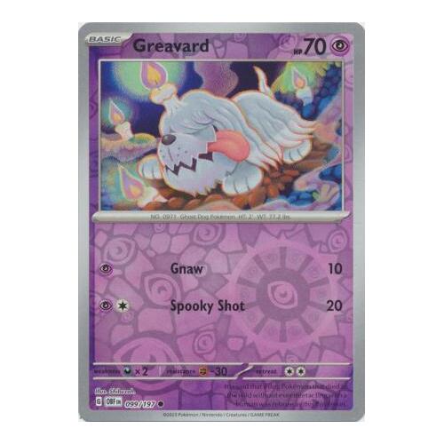 Greavard 099/197 SV Obsidian Flames Reverse Holo Pokemon Card NEAR MINT TCG
