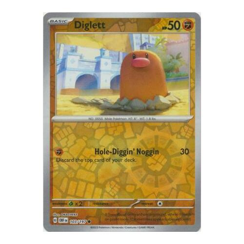 Diglett 103/197 SV Obsidian Flames Reverse Holo Pokemon Card NEAR MINT TCG
