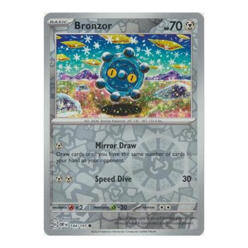 Bronzor 144/197 SV Obsidian Flames Reverse Holo Pokemon Card NEAR MINT TCG
