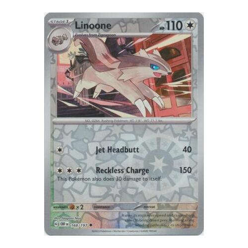 Linoone 168/197 SV Obsidian Flames Reverse Holo Pokemon Card NEAR MINT TCG