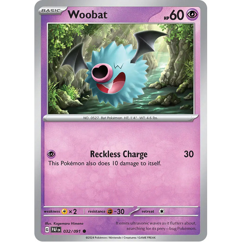 Woobat 032/091 Scarlet and Violet Paldean Fates Common Pokemon Card NEAR MINT TCG