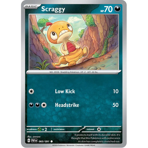 Scraggy 060/091 Scarlet and Violet Paldean Fates Common Pokemon Card NEAR MINT TCG