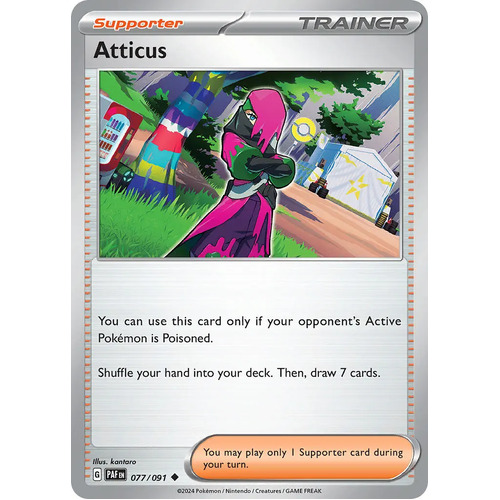 Atticus 077/091 Scarlet and Violet Paldean Fates Uncommon Supporter Pokemon Card NEAR MINT TCG