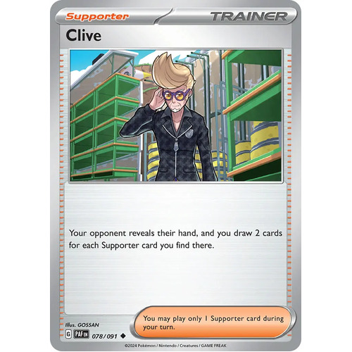 Clive 078/091 Scarlet and Violet Paldean Fates Uncommon Supporter Pokemon Card NEAR MINT TCG