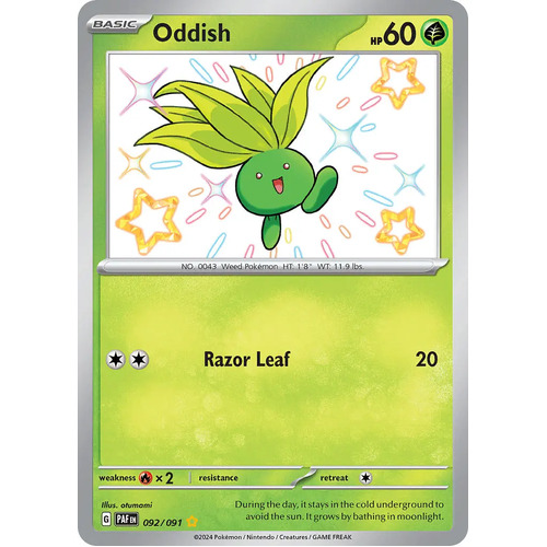 Oddish 092/091 Scarlet and Violet Paldean Fates Holo Shiny Rare Pokemon Card NEAR MINT TCG