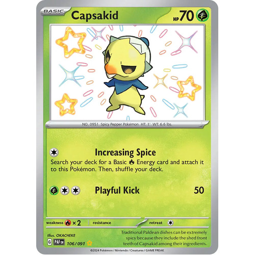 Capsakid 106/091 Scarlet and Violet Paldean Fates Holo Shiny Rare Pokemon Card NEAR MINT TCG