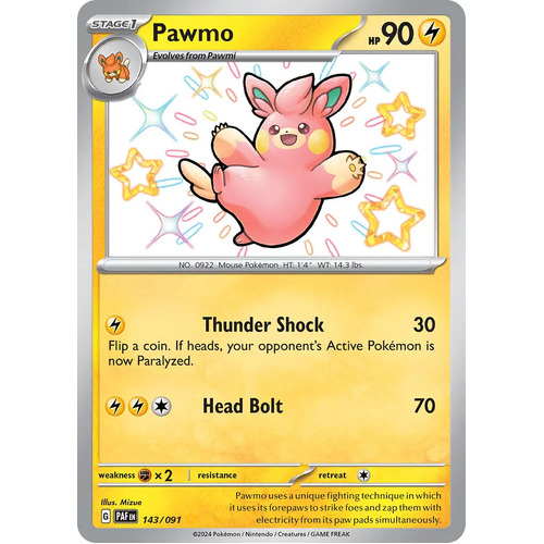 Pawmo 143/091 Scarlet and Violet Paldean Fates Holo Shiny Rare Pokemon Card NEAR MINT TCG