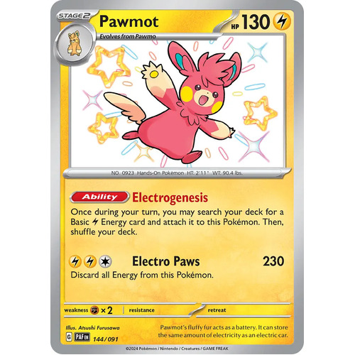 Pawmot 144/091 Scarlet and Violet Paldean Fates Holo Shiny Rare Pokemon Card NEAR MINT TCG