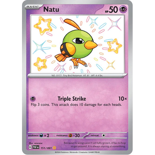 Natu 151/091 Scarlet and Violet Paldean Fates Holo Shiny Rare Pokemon Card NEAR MINT TCG
