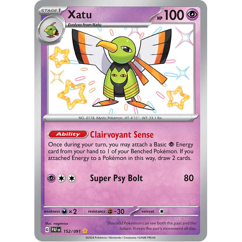 Xatu 152/091 Scarlet and Violet Paldean Fates Holo Shiny Rare Pokemon Card NEAR MINT TCG
