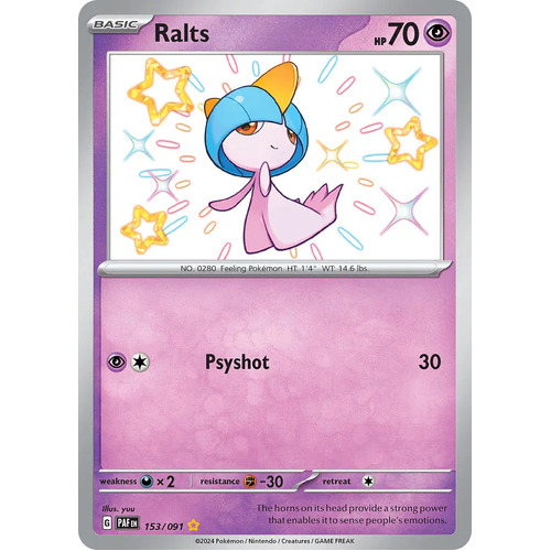 Ralts 153/091 Scarlet and Violet Paldean Fates Holo Shiny Rare Pokemon Card NEAR MINT TCG