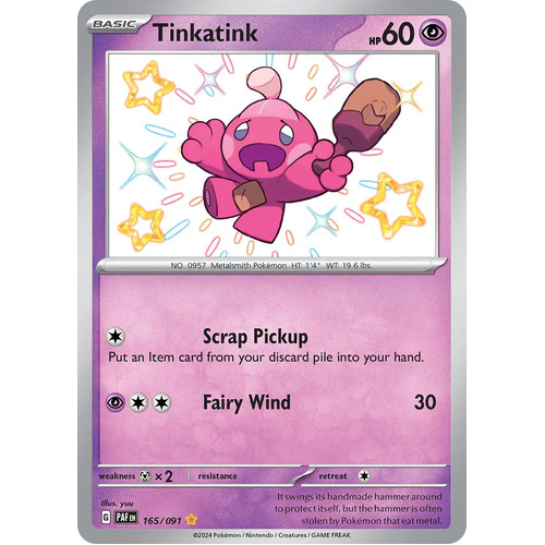 Tinkatink 165/091 Scarlet and Violet Paldean Fates Holo Shiny Rare Pokemon Card NEAR MINT TCG