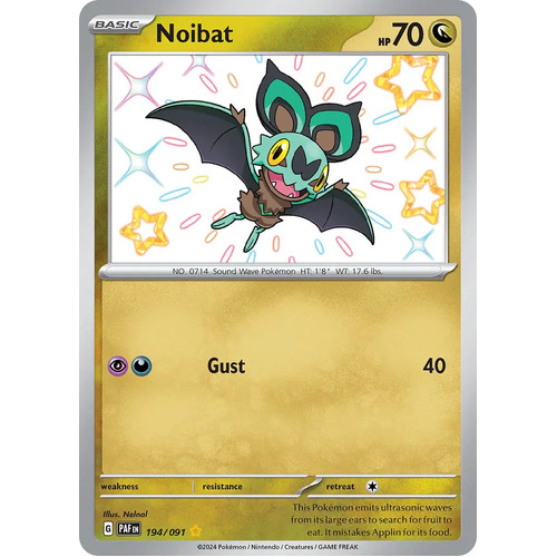 Noibat 194/091 Scarlet and Violet Paldean Fates Holo Shiny Rare Pokemon Card NEAR MINT TCG