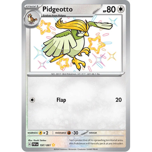 Pidgeotto 197/091 Scarlet and Violet Paldean Fates Holo Shiny Rare Pokemon Card NEAR MINT TCG