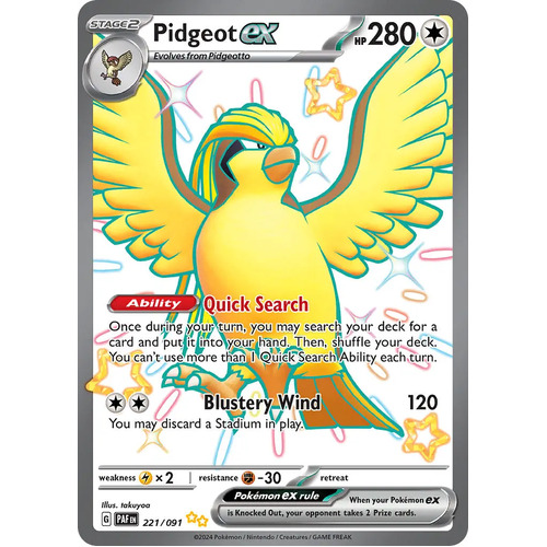 Pidgeot ex 221/091 Scarlet and Violet Paldean Fates Holo Shiny Ultra Rare Pokemon Card NEAR MINT TCG