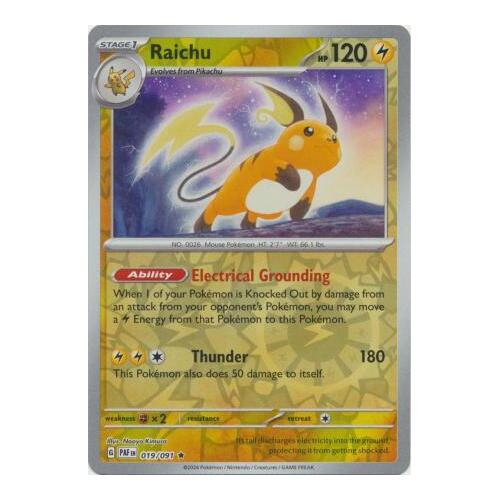Raichu 019/091 Scarlet and Violet Paldean Fates Reverse Holo Rare Pokemon Card NEAR MINT TCG