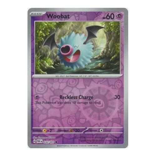 Woobat 032/091 Scarlet and Violet Paldean Fates Reverse Holo Common Pokemon Card NEAR MINT TCG