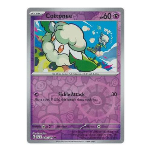 Cottonee 034/091 Scarlet and Violet Paldean Fates Reverse Holo Common Pokemon Card NEAR MINT TCG
