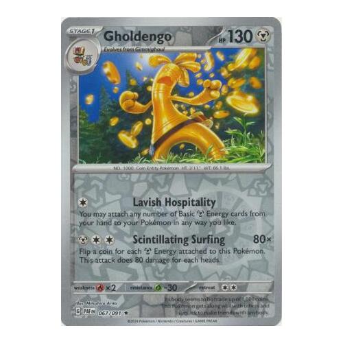 Gholdengo 067/091 Scarlet and Violet Paldean Fates Reverse Holo Rare Pokemon Card NEAR MINT TCG