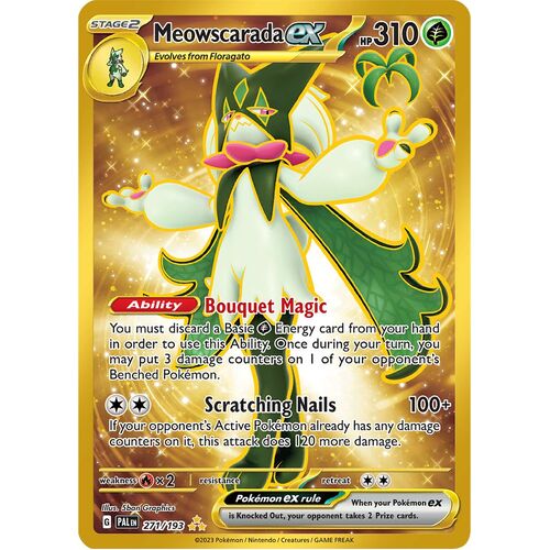 Meowscarada ex 271/193 Scarlet and Violet Paldea Evolved Gold Secret Rare Holo Pokemon Card NEAR MINT TCG