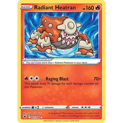 Radiant Heatran 27/189 SWSH Astral Radiance Radiant Rare Pokemon Card NEAR MINT TCG