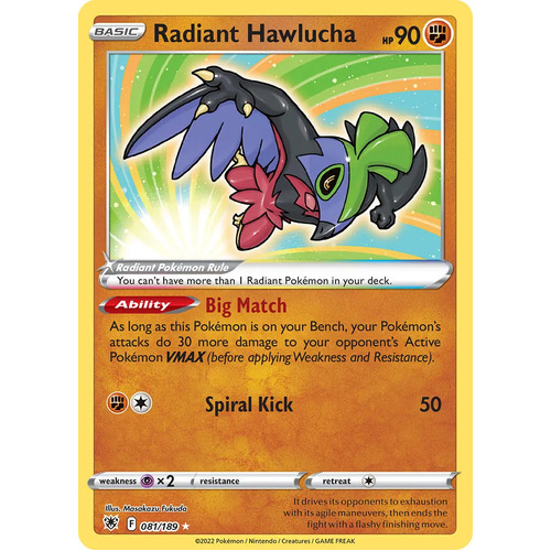 Radiant Hawlucha 81/189 SWSH Astral Radiance Radiant Rare Pokemon Card NEAR MINT TCG