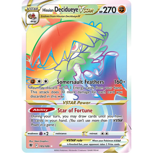 Hisuian Decidueye VSTAR 195/189 SWSH Astral Radiance Hyper Rainbow Rare Pokemon Card NEAR MINT TCG