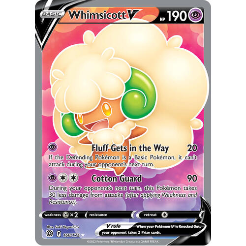 Whimsicott V 160/172 SWSH Brilliant Stars Full Art Holo Ultra Rare Pokemon Card NEAR MINT TCG