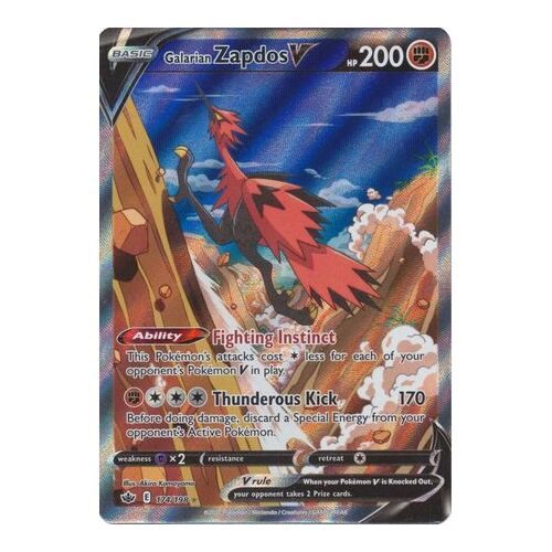 Galarian Zapdos V 174/198 SWSH Chilling Reign Full Art Holo Ultra Rare Pokemon Card NEAR MINT TCG