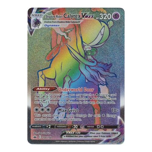 Shadow Rider Calyrex VMAX 204/198 SWSH Chilling Reign Full Art Holo Hyper Rainbow Rare Pokemon Card NEAR MINT TCG