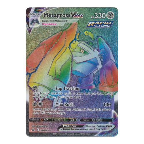 Metagross VMAX 208/198 SWSH Chilling Reign Full Art Holo Hyper Rainbow Rare Pokemon Card NEAR MINT TCG