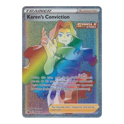 Karen's Conviction 216/198 SWSH Chilling Reign Full Art Holo Hyper Rainbow Rare Pokemon Card NEAR MINT TCG