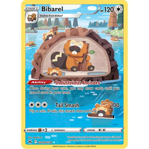 Bibarel GG25/GG70 Holo Crown Zenith Galarian Gallery Rare Pokemon Card NEAR MINT TCG