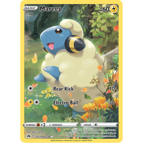 Mareep GG34/GG70 Holo Crown Zenith Galarian Gallery Rare Pokemon Card NEAR MINT TCG