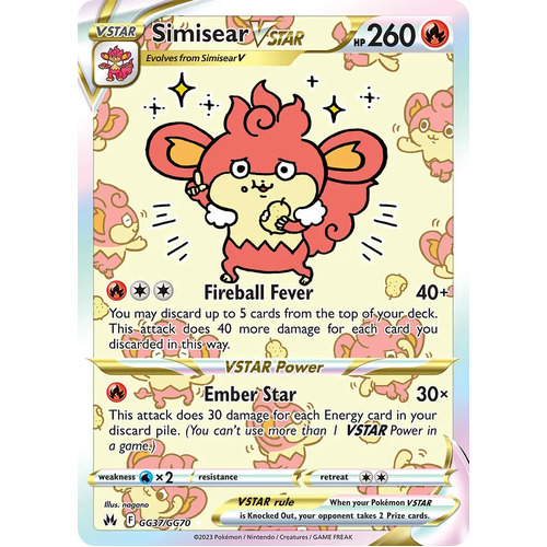Simisear VSTAR GG37/GG70 Holo Full Art Crown Zenith Galarian Gallery Rare Pokemon Card NEAR MINT TCG