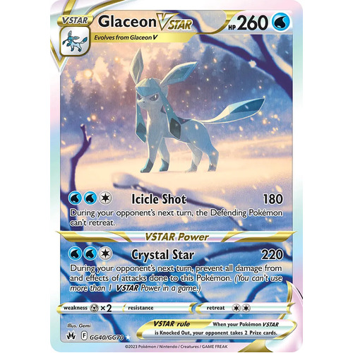 Glaceon VSTAR GG40/GG70 Holo Full Art Crown Zenith Galarian Gallery Rare Pokemon Card NEAR MINT TCG