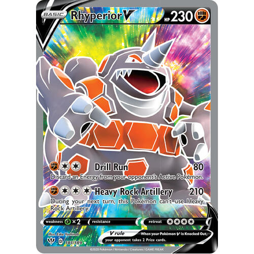 Rhyperior V 181/189 SWSH Darkness Ablaze Full Art Holo Ultra Rare Pokemon Card NEAR MINT TCG