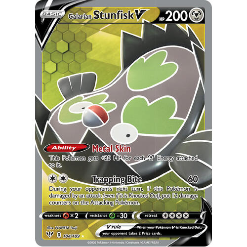 Galarian Stunfisk V 184/189 SWSH Darkness Ablaze Full Art Holo Ultra Rare Pokemon Card NEAR MINT TCG