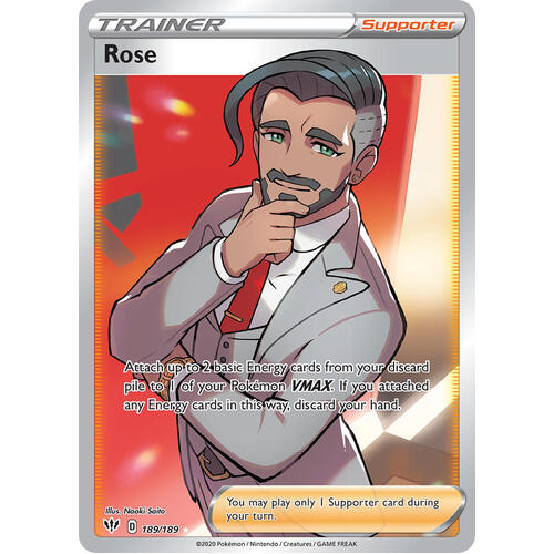 Rose 189/189 SWSH Darkness Ablaze Full Art Holo Ultra Rare Pokemon Card NEAR MINT TCG
