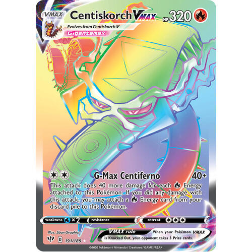 Centiskorch VMAX 191/189 SWSH Darkness Ablaze Full Art Holo Hyper Rare Pokemon Card NEAR MINT TCG