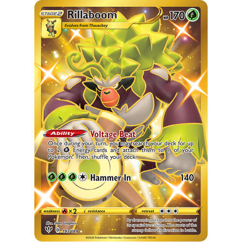 Rillaboom 197/189 SWSH Darkness Ablaze Full Art Holo Secret Rare Pokemon Card NEAR MINT TCG