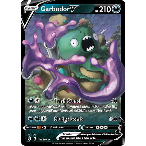 Garbodor V Half-Art Rare Pokemon Card SWSH Evolving Skies 100/203