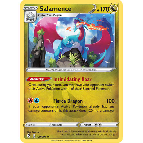 Pokemon Card  SALAMENCE  Holo Rare  109//203  EVOLVING SKIES  *MINT*